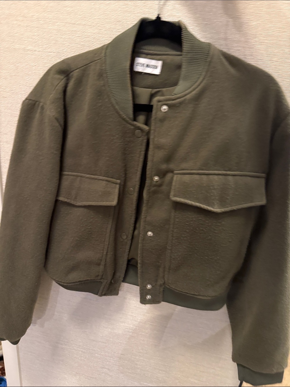Steve Madden Olive Green Fleece Bomber Jacket